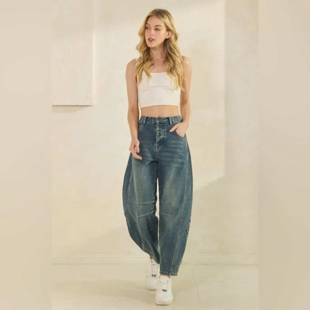 SF05 Last 1! Cute Denim Barrel Pants - Picture 1 of 4